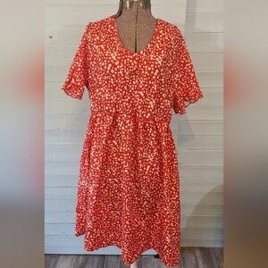 Womens Red White floral print lightweight dress size 1XL
